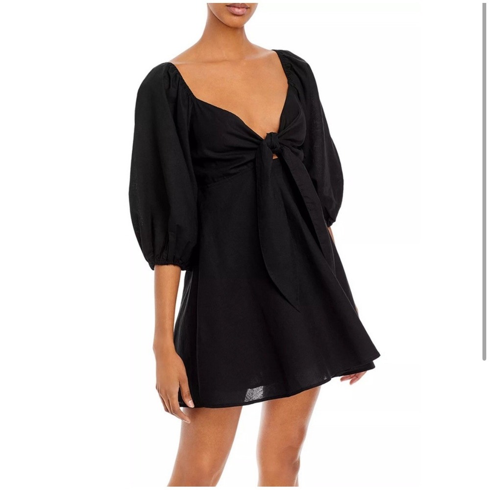 Charlie‎ Holiday $124 Sonny knot front mini dress Black Balloon Sleeves Size 4
